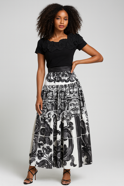 C3545 BAROQUE TIERED MAXI SKIRT