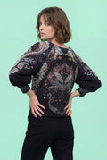 D7412-1 BUTTON-FRONT PUFF SLEEVE CRINKLED TOP