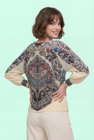 D7413 BUTTON-FRONT PUFF SLEEVE CRINKLED TOP