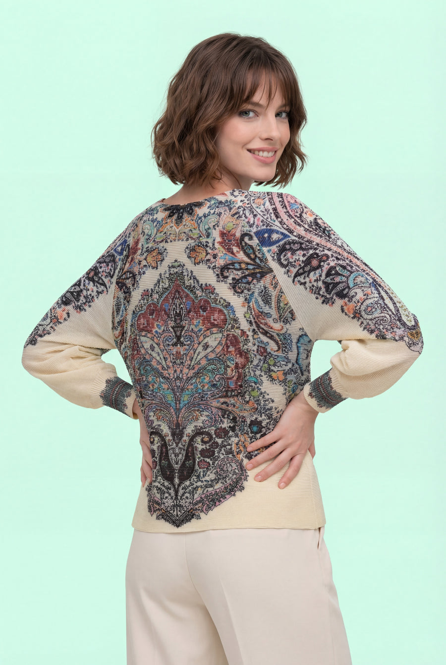 D7413 BUTTON-FRONT PUFF SLEEVE CRINKLED TOP