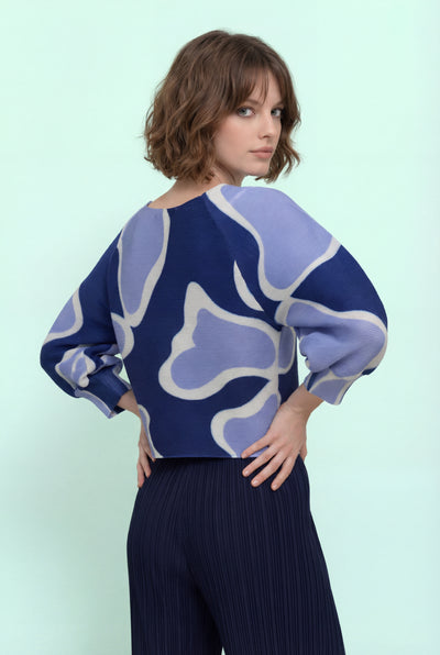 D7416 ABSTRACT PRINT BUTTON-DOWN CRINKLED TOP