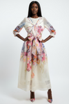 X2502 FLORAL PIPING SHEER MAXI DRESS