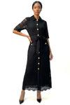 E73056 BUTTONS & LACE MAXI DRESS (BLK, BLUE)