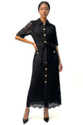E73056 BUTTONS & LACE MAXI DRESS (BLK, BLUE)