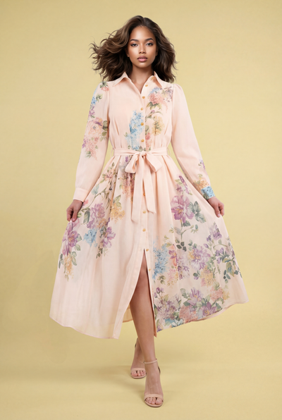 E82601 FLORAL SKATER MIDI SHIRT DRESS
