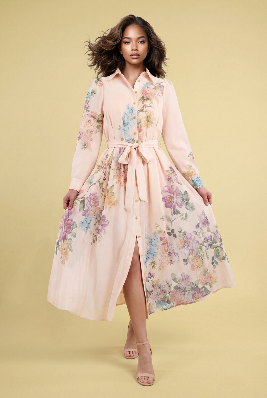 E82601 FLORAL SKATER MIDI SHIRT DRESS