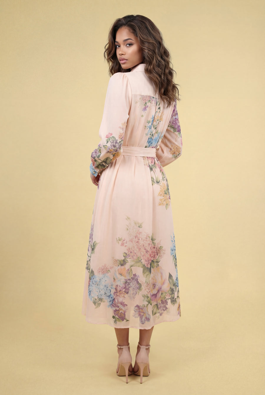 E82601 FLORAL SKATER MIDI SHIRT DRESS