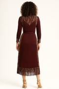 HX0001 FRINGE CRINKLED DRESS (WINE, BLK)