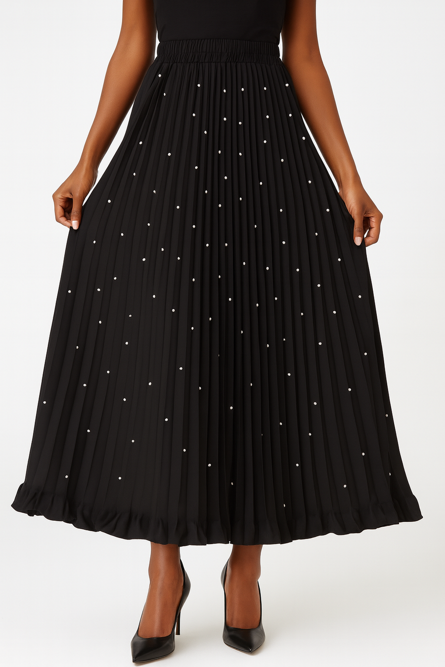 W5982 MIDNIGHT STUDDED PLEATED SKIRT