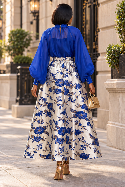 TL90652 PLEATED BROCADE MAXI SKIRT