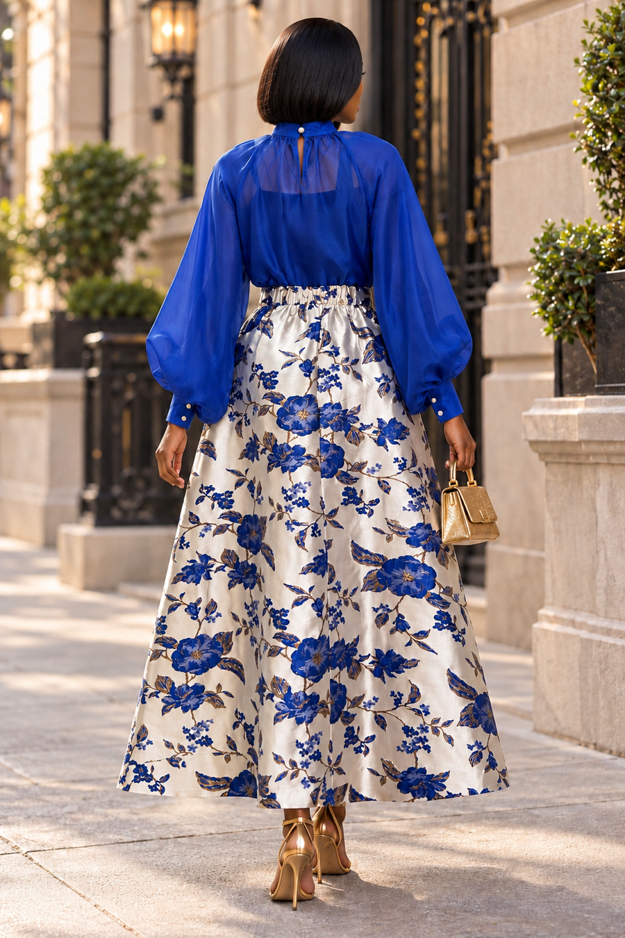TL90652 PLEATED BROCADE MAXI SKIRT