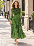 E1016 RUFFLED TIERED MAXI DRESS (BLK, GRN)
