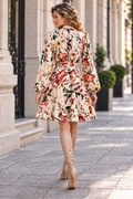 X7725 FLORAL PRINT RHINESTONE EMBELLISHED WRAP MINI DRESS