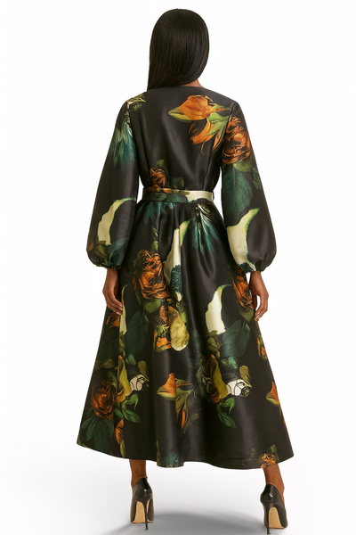 T2601 ELEGANT FLORAL COAT DRESS