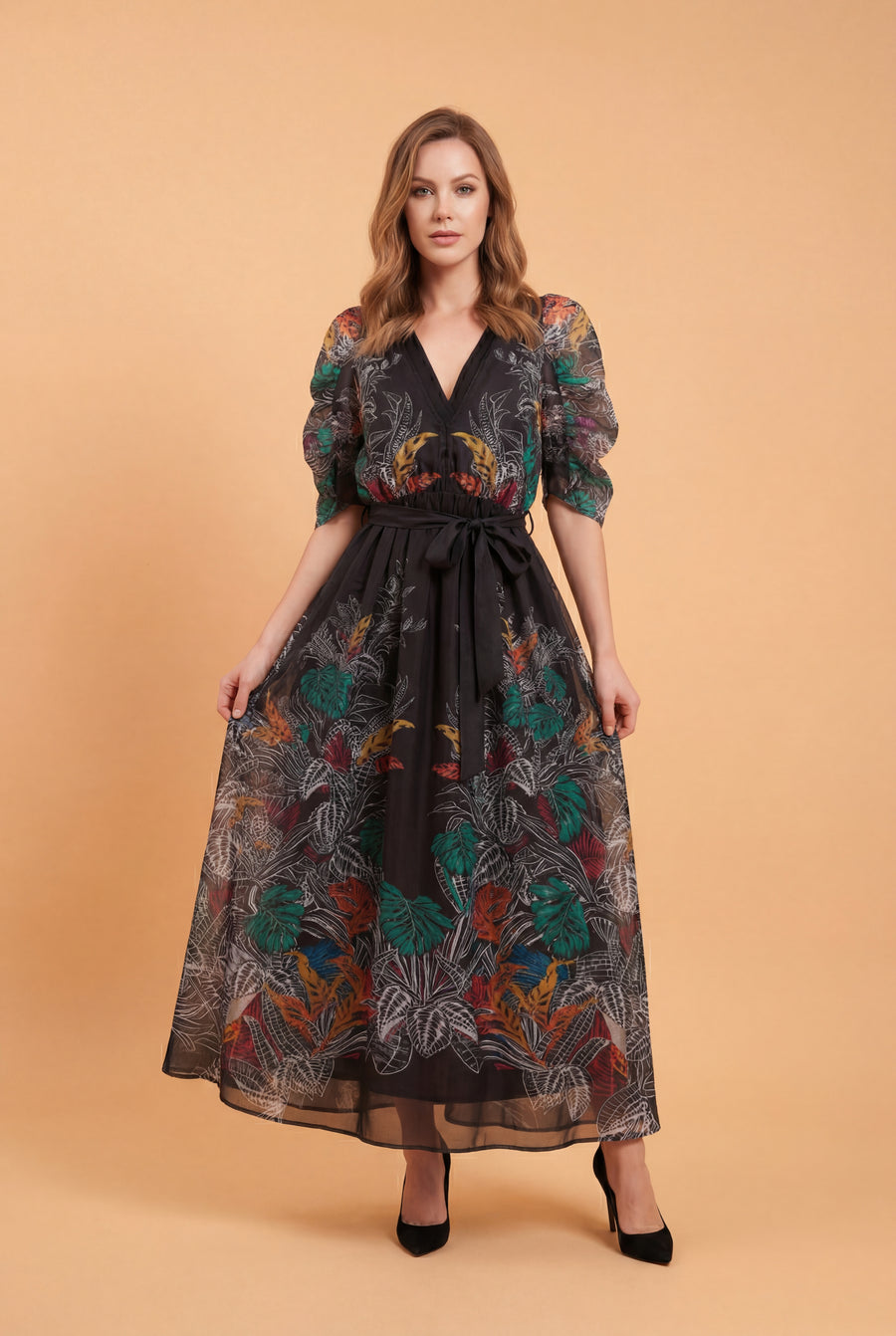 GF1575 BOTANICAL SHEER MAXI DRESS