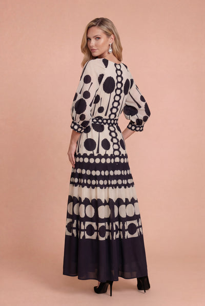 GF1590  GEOMETRIC DOT PRINT MAXI DRESS