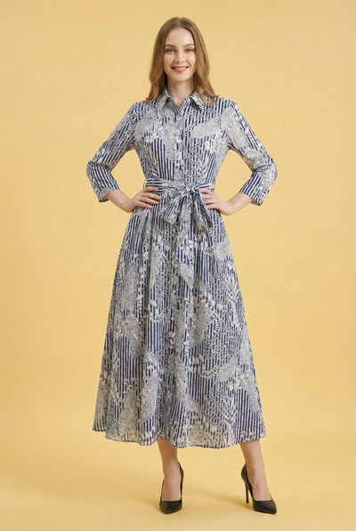 T25025 BOTANICAL PRINT SHIRT DRESS