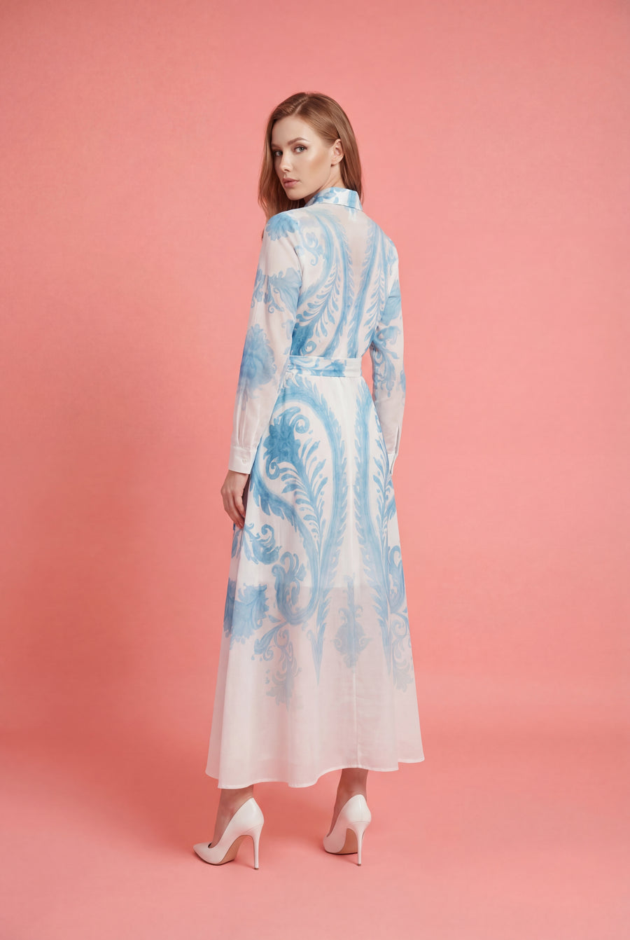 GF1572 BAROQUE PRINT SHIRT MAXI DRESS