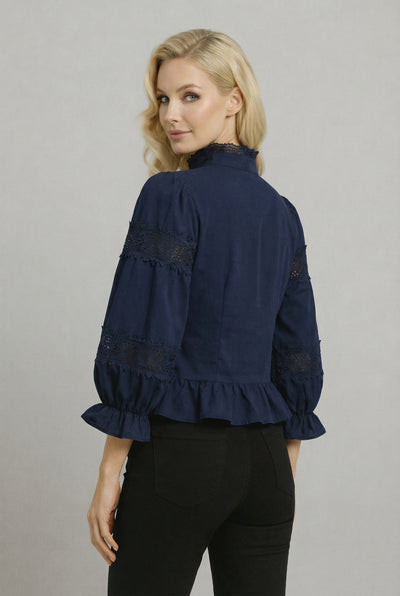 CH0220 PEPLUM LACE TOP (WHT, NAVY)