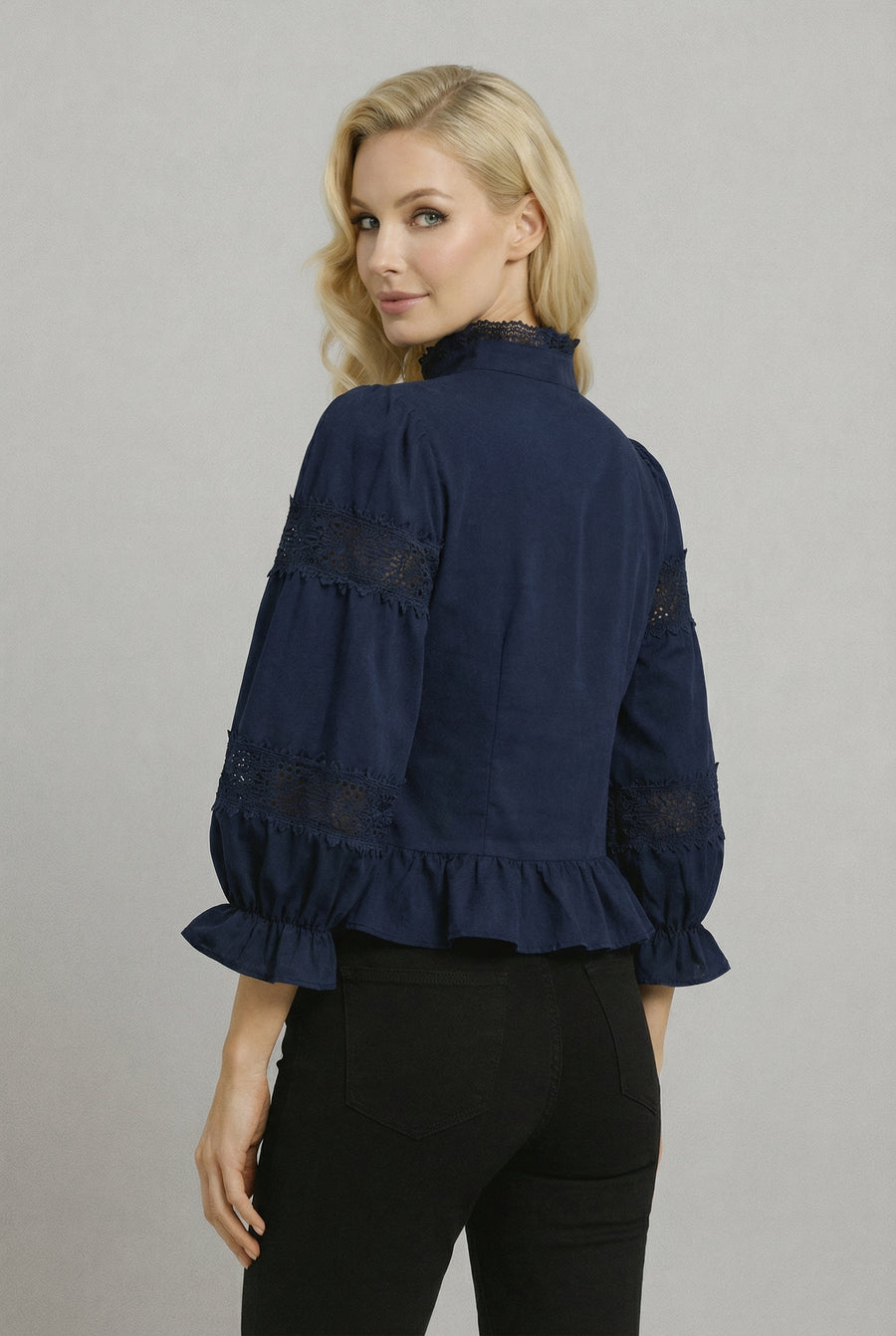 CH0220 PEPLUM LACE TOP (WHT, NAVY)