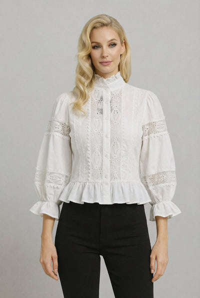 CH0220 PEPLUM LACE TOP (WHT, NAVY)