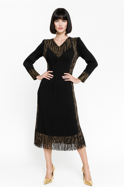 HX0001 FRINGE CRINKLED DRESS (WINE, BLK)