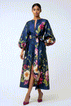 A95116 FLORAL PUFF SLEEVE DRESS (BLK, BLUE)