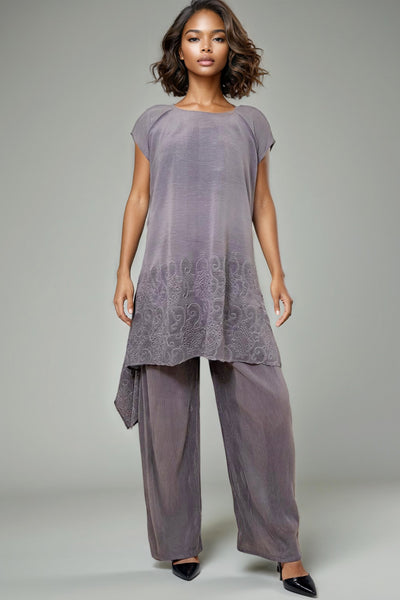 X7121 CRINKLED TOP/ PANT SET