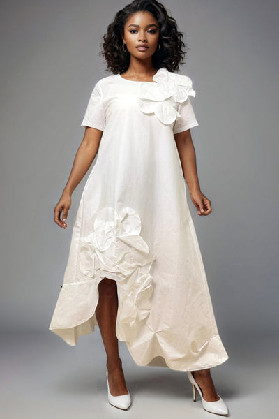 S3088 ASYMMETRICAL HEM DRESS (WHT, BLUE)