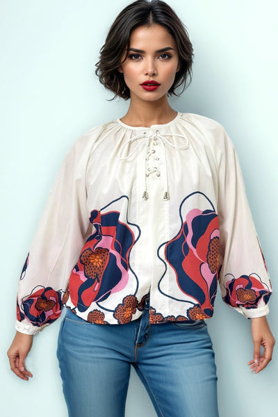 W5956 FLORAL DRAWSTRING TOP