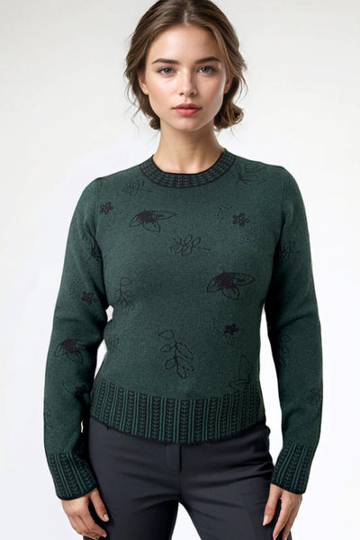 JS0028 FOLIAGE PRINT SWEATER (GRN, NAVY)