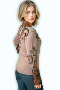 SY003 STUDDED V-NECK SWEATER (BEIGE, BLK)