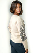 JS0019 EMBROIDERY LINE ART SWEATER (GREY, CREAM)