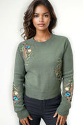 GG0001 EMBROIDERY FLOWER SWEATER (GRN, NAVY)