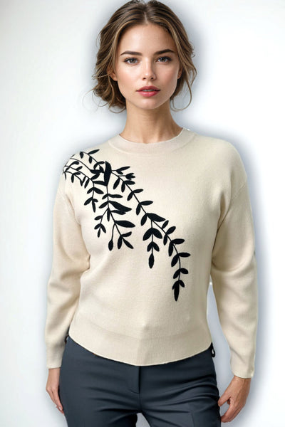 JS0020 EMBROIDERY FOLIAGE SWEATER (PINK, BLK, IVORY)