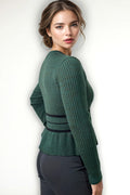 SK21115 PEPLUM CARDIGAN SWEATER (GRN, GREY)