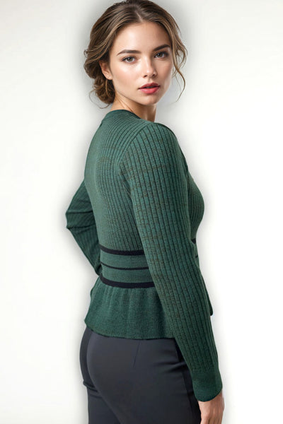 SK21115 PEPLUM CARDIGAN SWEATER (GRN, GREY)