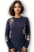 GG0001 EMBROIDERY FLOWER SWEATER (GRN, NAVY)