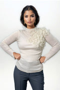 LS65056 STUDDED PETAL SWEATER (IVORY, BLK, PINK)