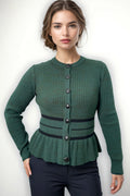 SK21115 PEPLUM CARDIGAN SWEATER (GRN, GREY)