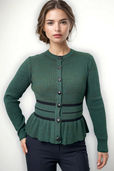 SK21115 PEPLUM CARDIGAN SWEATER (GRN, GREY)