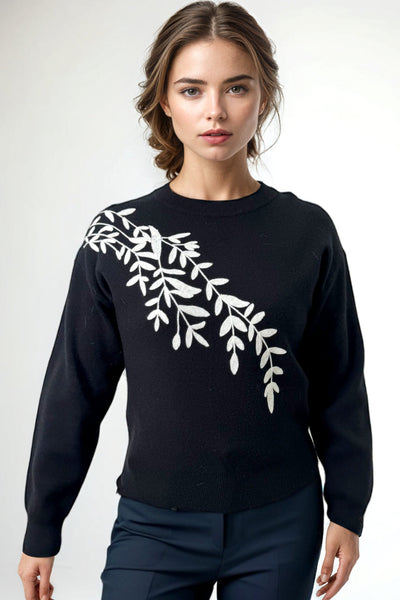 JS0020 EMBROIDERY FOLIAGE SWEATER (PINK, BLK, IVORY)