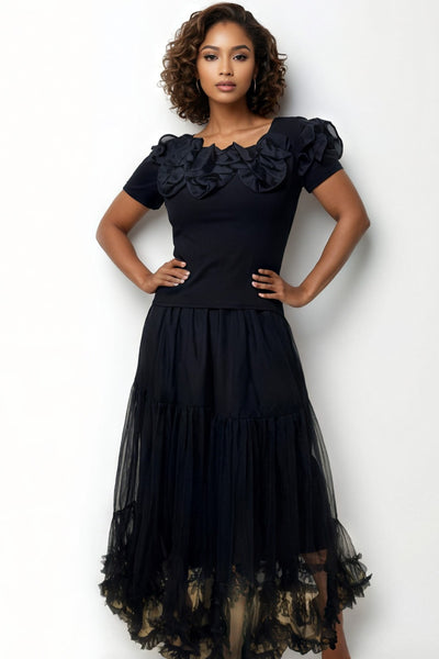 NY0009 TULLE RUFFLE SKIRT (PINK, BLK)