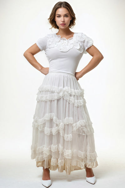 X7454 TULLE RUFFLE SKIRT (BLUE, WHT)