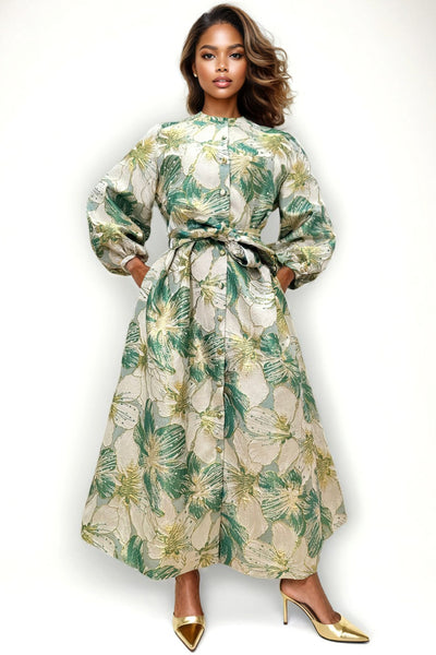 A95115 TEXTURED BUTTON-DOWN DRESS