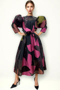 T25032 MUTTON SLEEVE DRESS