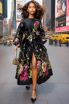 A95116 FLORAL PUFF SLEEVE DRESS