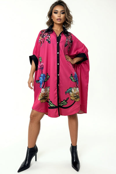 CH0111 STUDDED FLORAL SHIRT DRESS