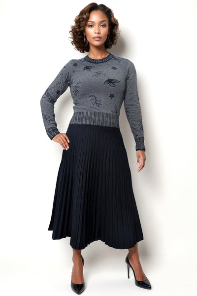 JS0028 FOLIAGE PRINT SWEATER (GRN, NAVY)