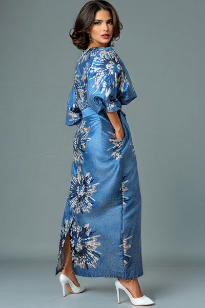 W3236B FLORAL PUFF SLEEVE DRESS